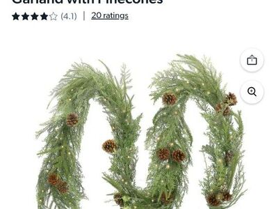 9' Pre lit Cypress Garland with Pinecones