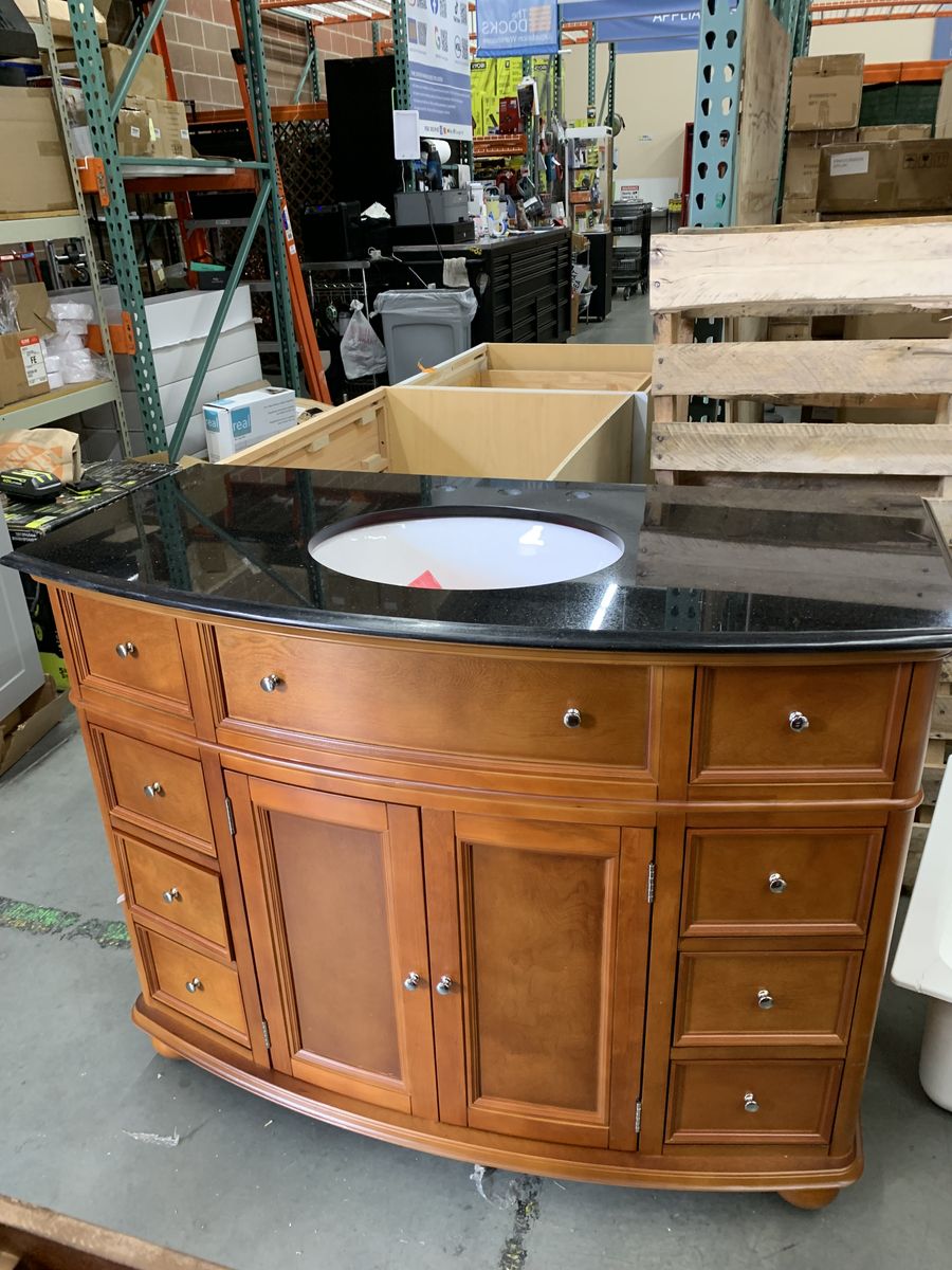 Home Decorators Collection Hampton Harbor 45 in. W x 22 in. D x 35 in. H Single Sink Vanity in Sequoia Black Granite