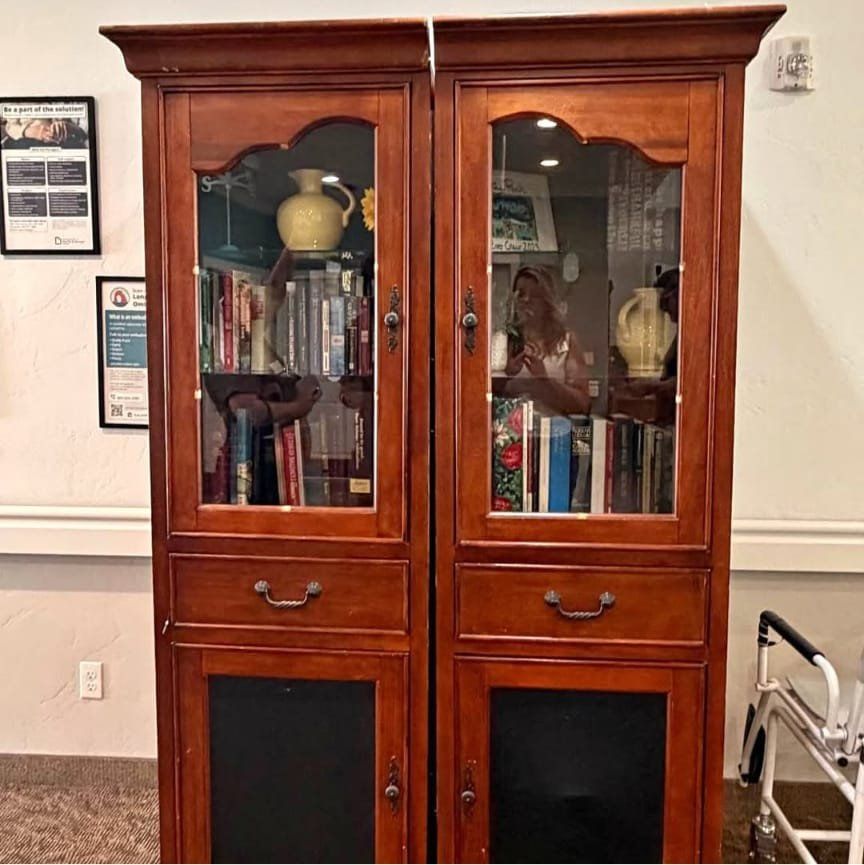 Wooden Display Cabinets with Glass Doors and glass shelves and Storage Drawers seperates to make two tall display cases