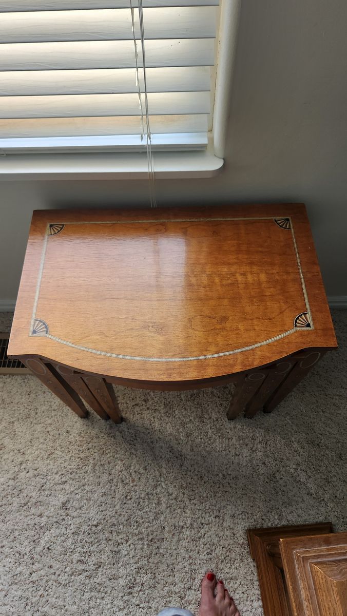 Vintage solid mahogany inlaid nesting tables