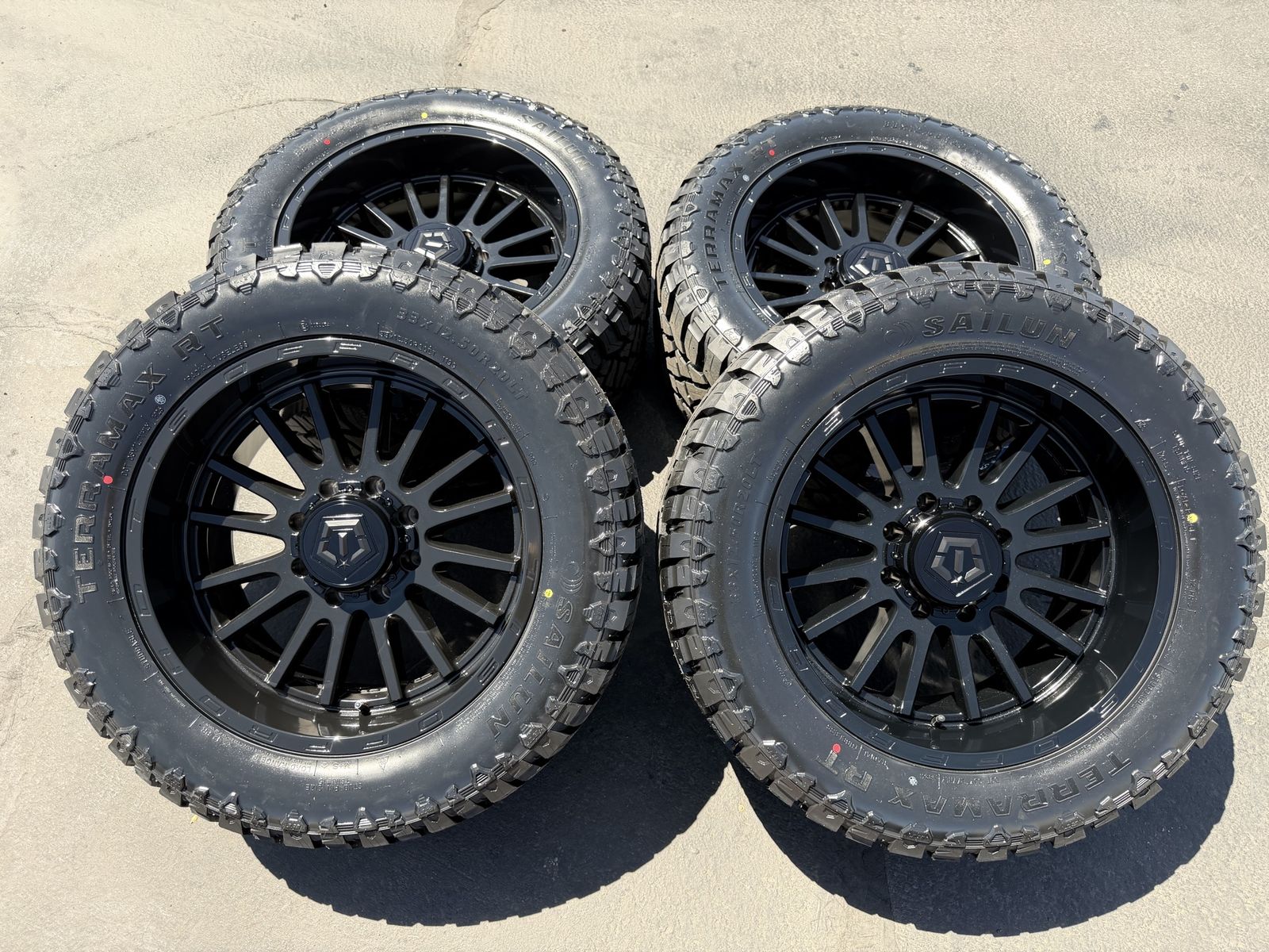 New 33x12.50r20 Terramax RT TIS 567B 8x6.5 Dodge Ram Cummins Chevy Silverado 2500 3500 8 lug wheels and tires 3 peak snowflake