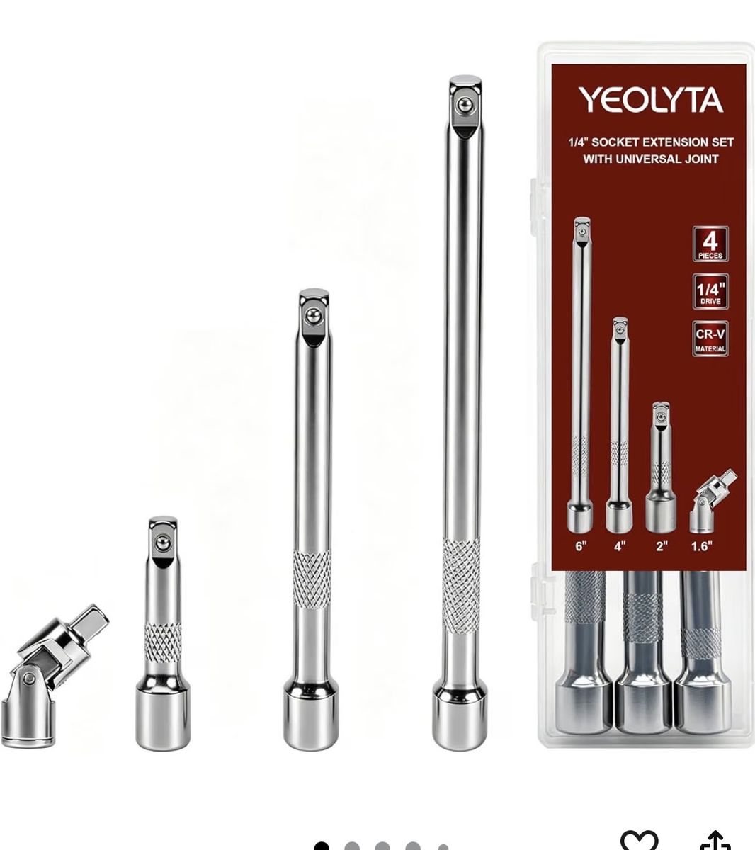 YEOLYTA 4-Piece 1/4" Drive Socket Extension Bar Set with Universal Joint
