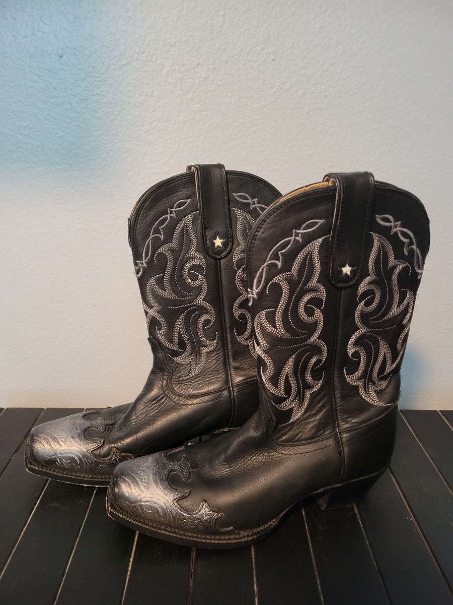 Tony Lama Black Vail Square Toe Vaquero Western Boots – Women's Size 7.5B