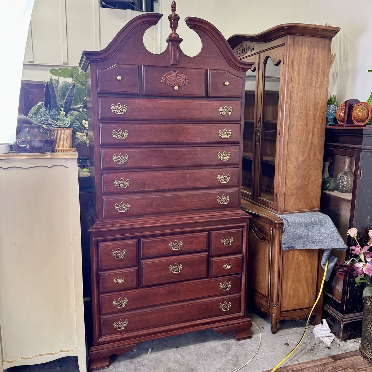 Vintage Chippendale-style mahogany chest-on-chest highboy