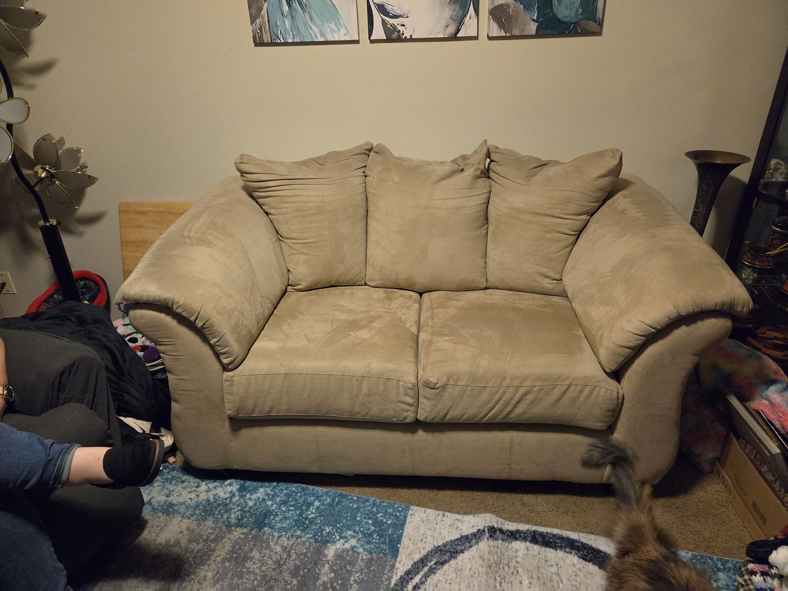 Tan microfiber loveseat