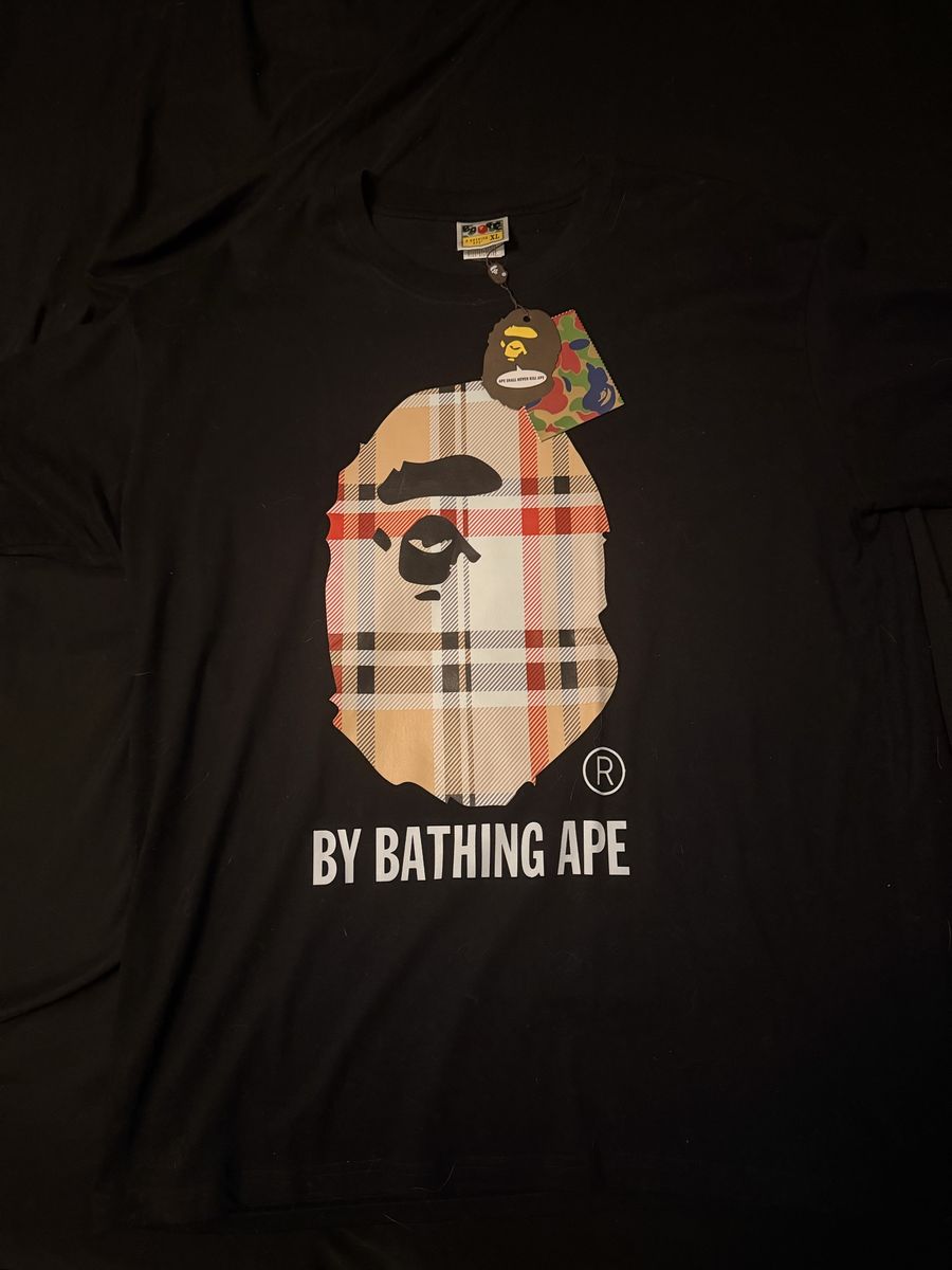 BAPE Black Plaid Ape Head Graphic Tee XL w/ Tags