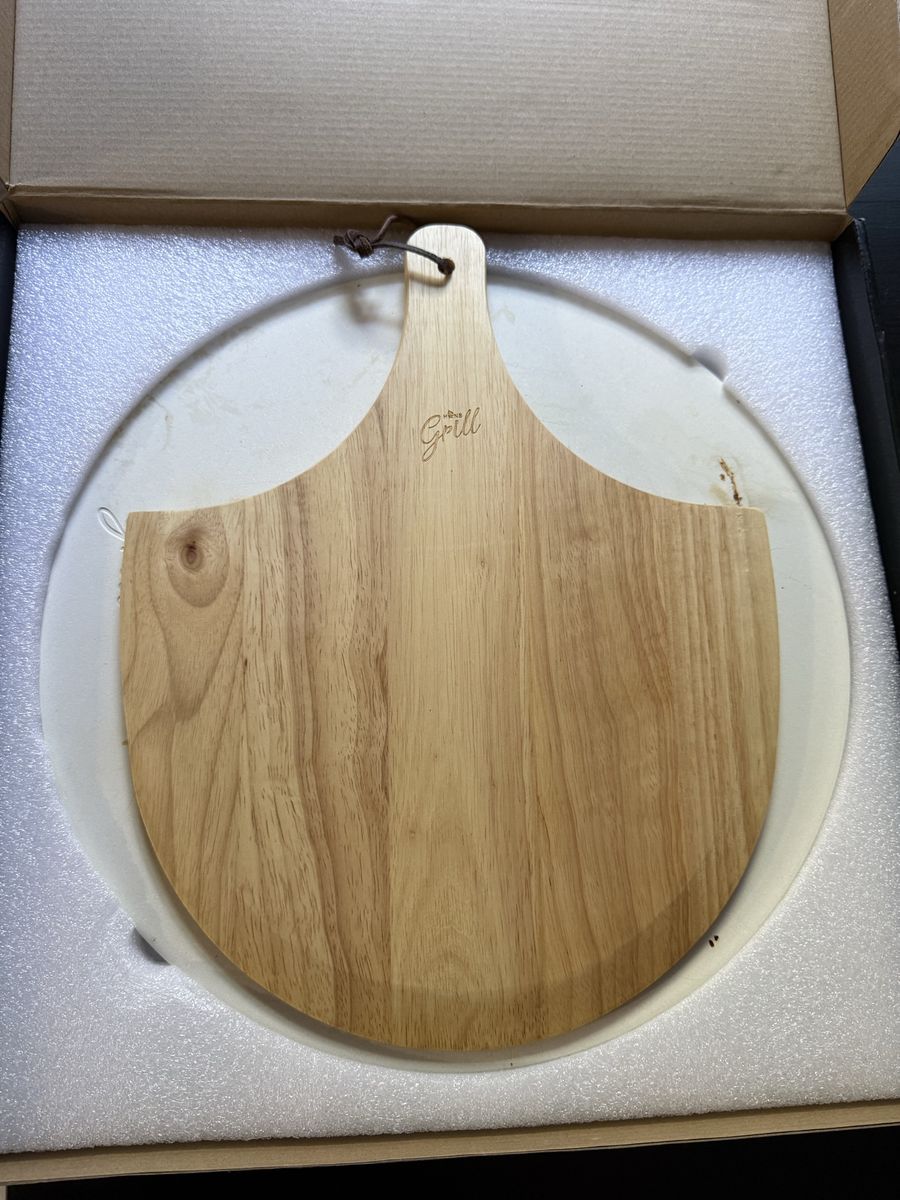 Pizza Stone & Wooden Peel Set - For Oven & Grill Cooking