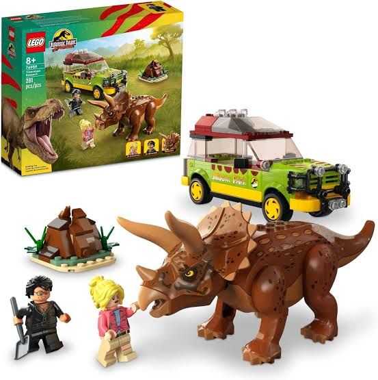 USED LEGO Jurassic Park Triceratops Research 76959 Dinosaur Set with Minifigures & Vehicle