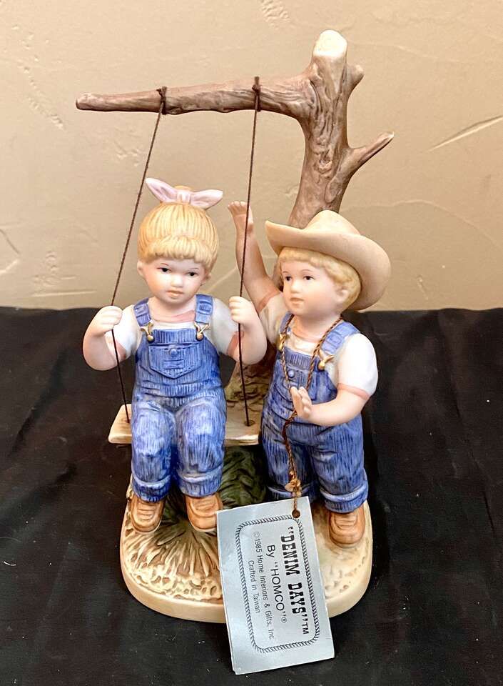 NEW! VINTAGE DENIM DAYS - NIB Summer Time - Farm Children In Overalls With A Tree Swing - See Photos