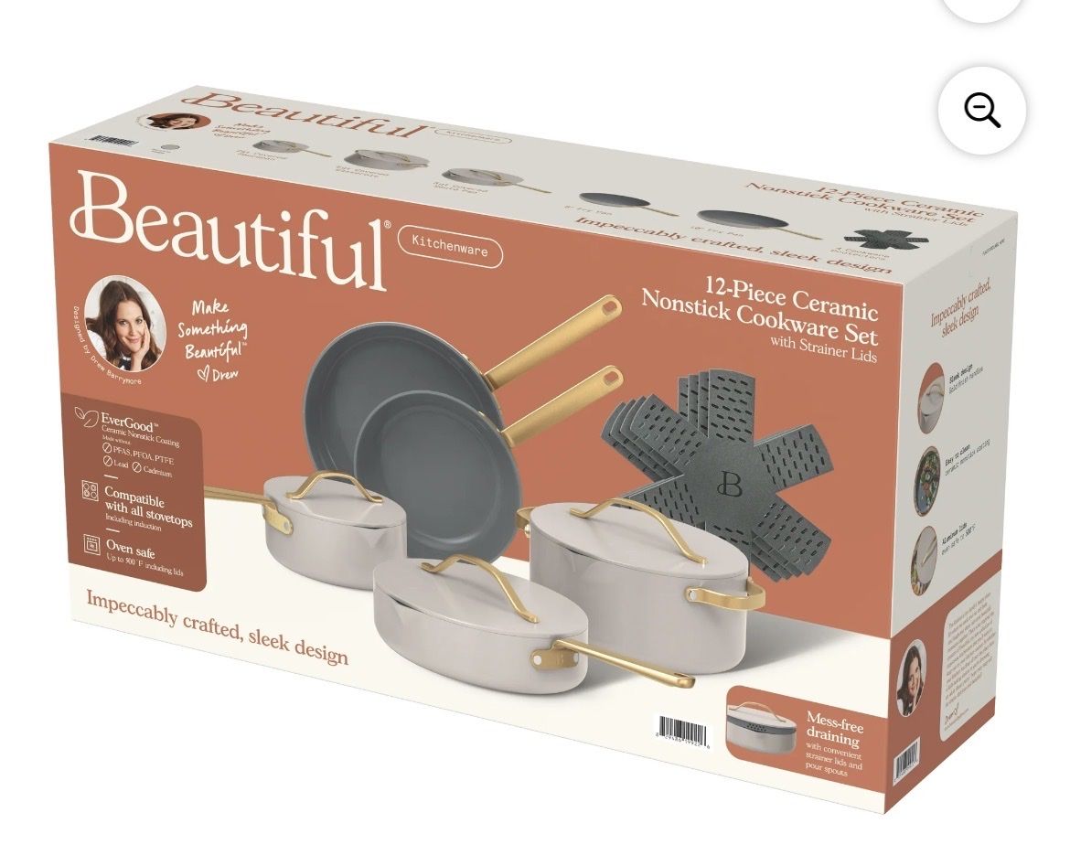 New Beautiful 12-Piece Ceramic Nonstick Cookware Set, Pots and Pans