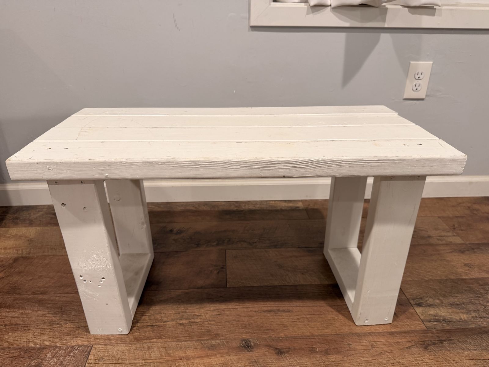 Handcrafted White Wooden Bench Table Rustic Farmhouse Decor