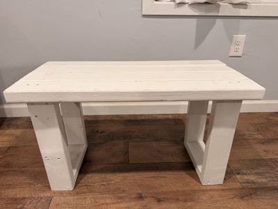 Handcrafted White Wooden Bench Table Rustic Farmhouse Decor