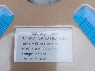 Silk Magic Color 1.75mm PLA 3D Printer Filament - 1kg Blue & Rose Red, 330m Length
