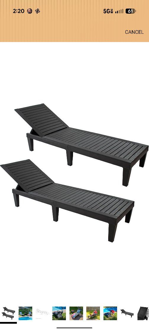 Black Outdoor Adjustable Chaise Lounge Chairs - Set of 2