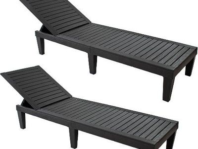 Black Outdoor Adjustable Chaise Lounge Chairs - Set of 2