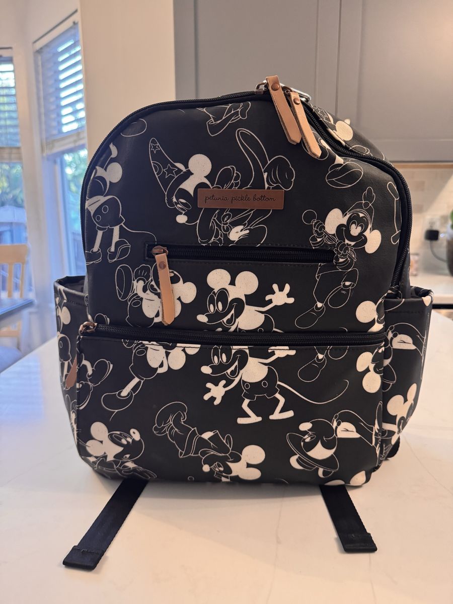 Petunia Pickle Bottom Disney Mickey Boxy Diaper Backpack - Black/White, Like New w/ Accessories