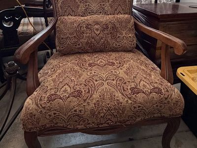 Ornate Wooden Armchair with Paisley Upholstery - Decorative Accent Chair