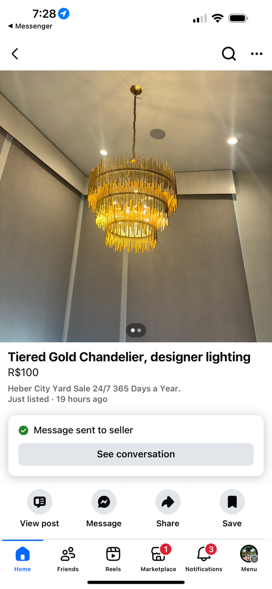 Arteriors Home 3 Tier Gold Leaf Chandelier