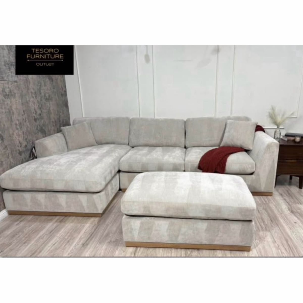 CALEY SECTIONAL AND OTTOMAN WE OFFER DELIVERY