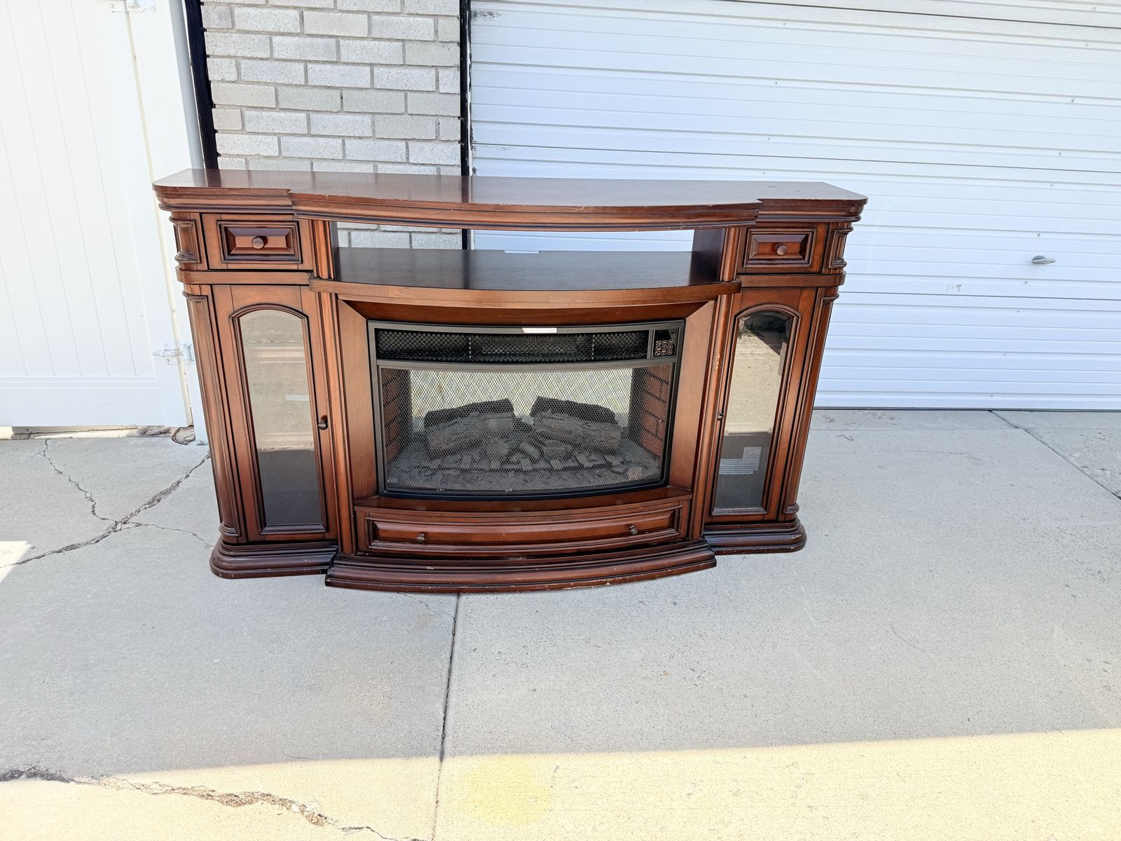 Wood Entertainment Center with Built-in Electric Fireplace Console