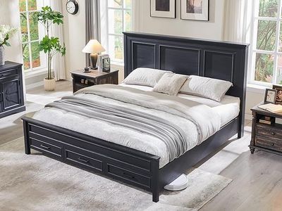 NEW Queen Farmhouse Wood Bed Frame w/drawers