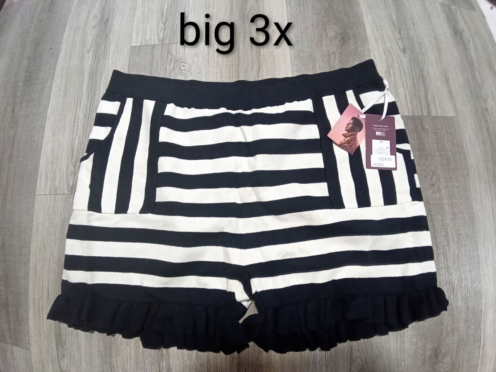 Black and white striped shorts big 3X plus