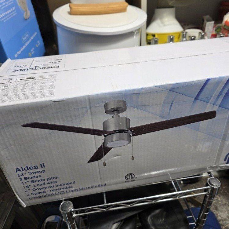 Aldea II 52-in Brushed nickel with Walnut blades