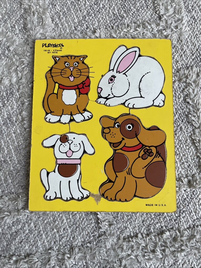 Vintage Playskool Wooden Tray Puzzle My Pets