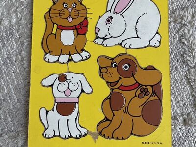 Vintage Playskool Wooden Tray Puzzle My Pets