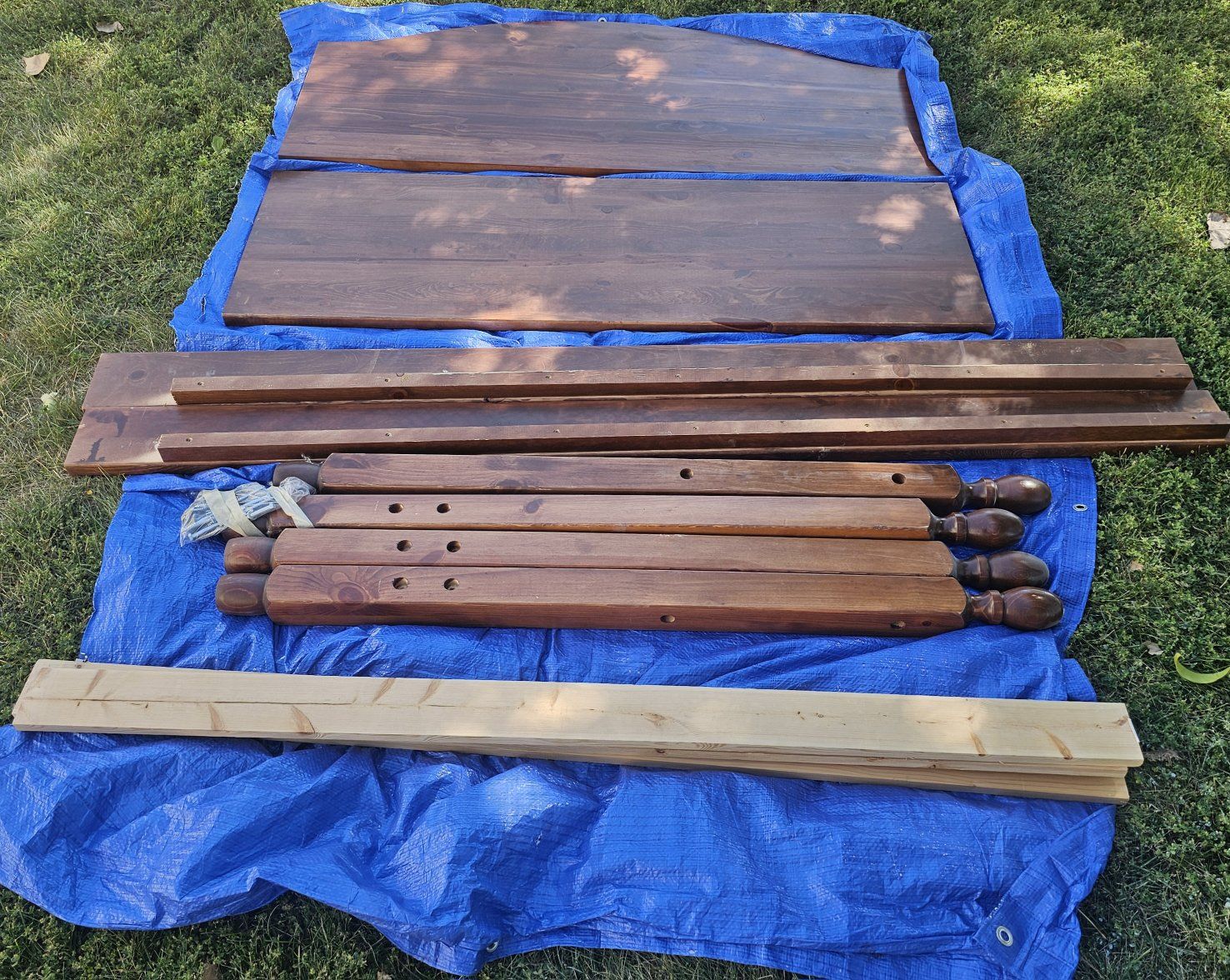 Used Dark Wood Bed Frame Set, Complete with Headboard, Footboard, and Side Rails