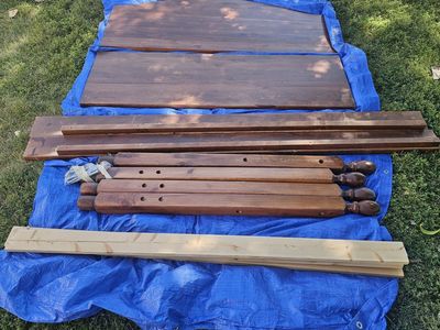 Used Dark Wood Bed Frame Set, Complete with Headboard, Footboard, and Side Rails