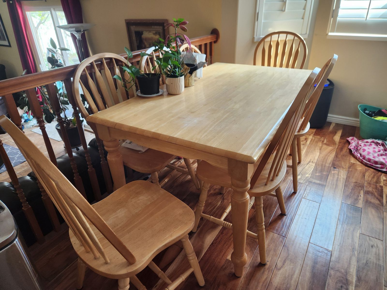 Kitchen Table - Farmhouse Style Solid Wood with 7 Arrowback Chairs