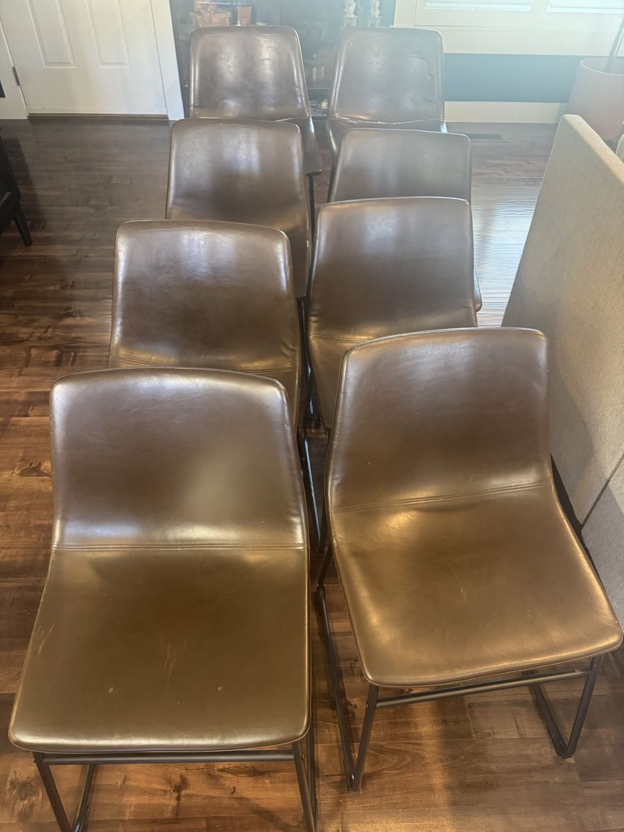 Dining Chairs (6) & Barstools (2) - Brown Faux Leather, Solid Frames