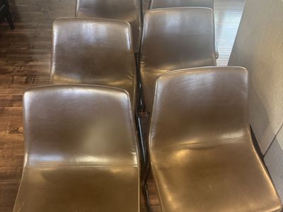 Dining Chairs (6) & Barstools (2) - Brown Faux Leather, Solid Frames