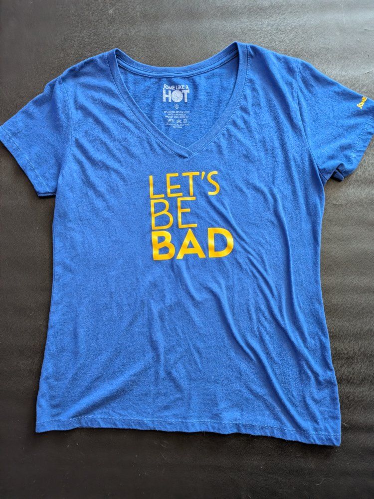 Some Like It Hot "Let's Be Bad" V-Neck T-Shirt - Blue, Women's XXL
