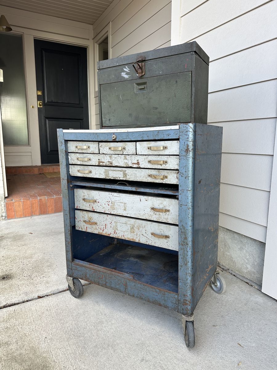 Vintage 1960s Tool Box Garage antique Drawers Vtg