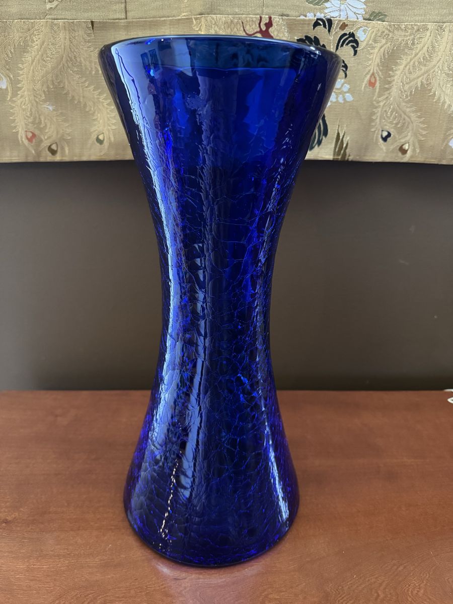 Blenko glass cobalt hourglass vase