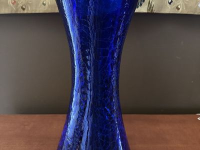 Blenko glass cobalt hourglass vase