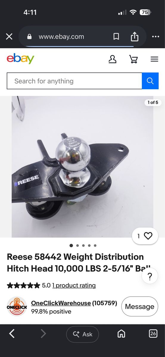 Reese 58442 Weight Distribution Hitch Head with 2-5/16" Ball, 10000 LBS GTWR