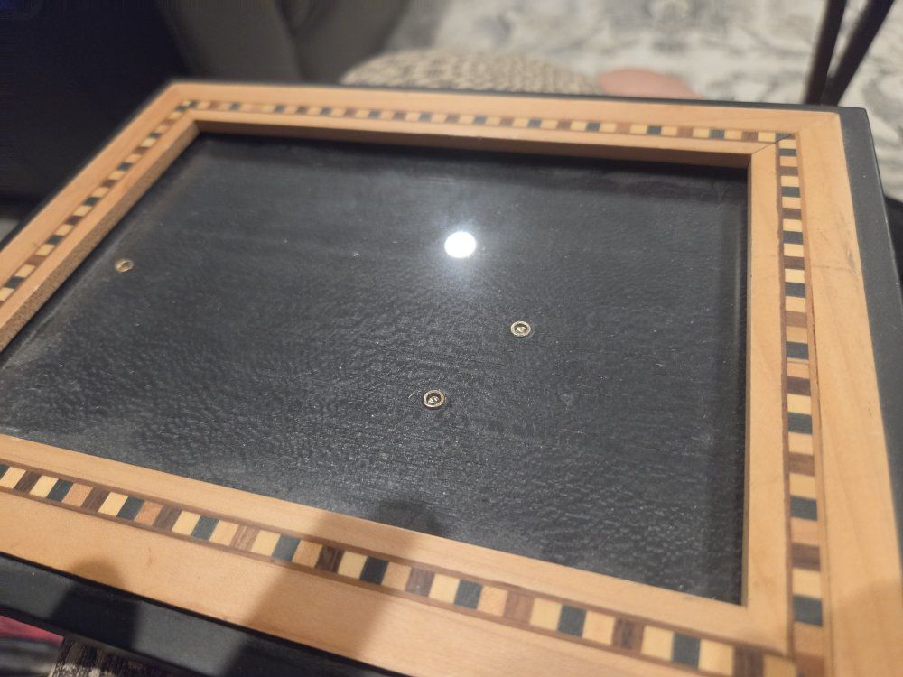 Decorative Wooden Picture Frame with Inlaid Striped Design - Black Mat