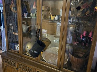 Vintage Wooden Display Cabinet China Cabinet with Glass Doors and Carved Details