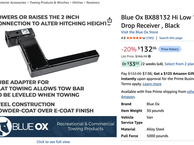 Blue Ox BX88132 Hi-Low 10 Inch Drop Receiver Black