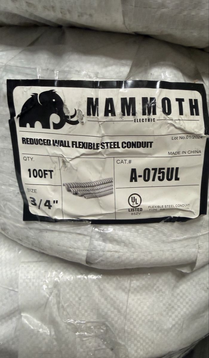 3/4" Reduced Wall Flexible Steel Conduit, 100 ft. Coil, UL Listed