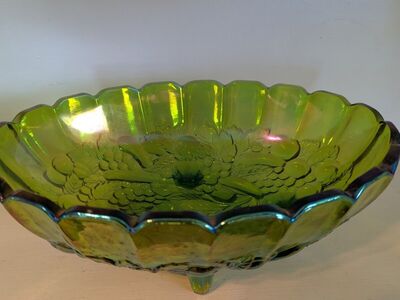 Indiana green Carnival Glass bowl