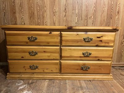 Solid knotty pine dresser and night stand