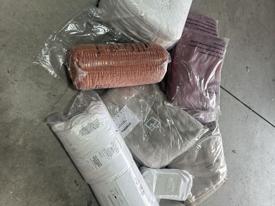 Assorted Shower Curtains, towel, blankets, pillow, Pillowcases