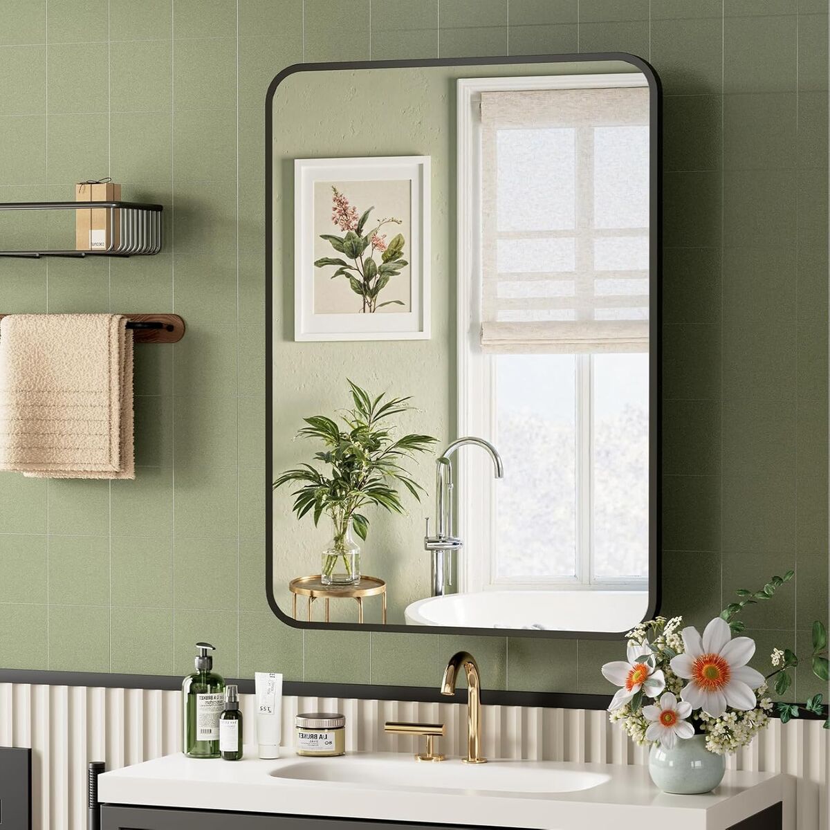 20" x 28" Black Metal Framed Recessed Bathroom Medicine Cabinet with mirror