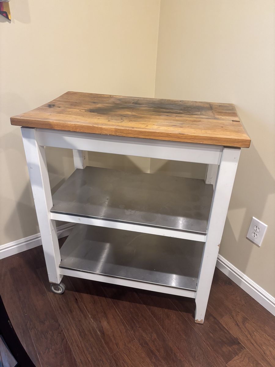 Kitchen Island Cart with Wood Top and Metal Shelves