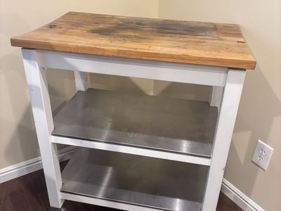 Kitchen Island Cart with Wood Top and Metal Shelves