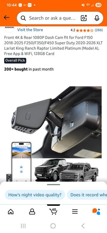 Mangoal front +rear dash Cam. Ford F350 all models